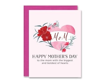 Mom Heart Tattoo Mother's Day Card - Sweet Mother's Day Card for single mom - Mother's Day Card for strong mom - Pink Mother's Day Card
