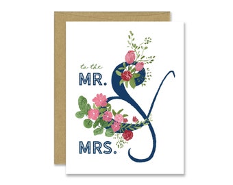 Beautiful Mr. & Mrs. Wedding Congratulations Card - Happy Wedding Card -