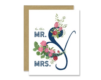 Carte de félicitations de mariage - carte de mariage floral - charmante carte de mariage - carte de jour de mariage - carte de M. et Mme