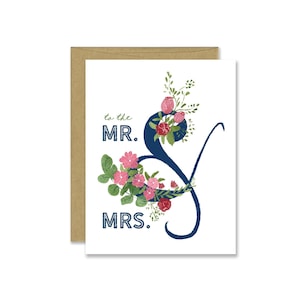Carte de félicitations de mariage - carte de mariage floral - charmante carte de mariage - carte de jour de mariage - carte de M. et Mme