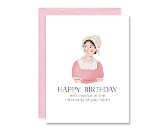 Funny Pride and Prejudice Birthday Card - Jane Austen Birthday Card - Birthday for Austenite - Darcy and Elizabeth Bennett card