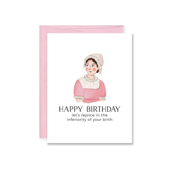 Funny Pride and Prejudice Birthday Card - Jane Austen Birthday Card - Birthday for Austenite - Darcy and Elizabeth Bennett card