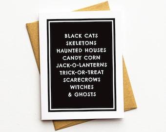 Halloween Greeting Card | Black Cats, Witches, Ghosts, Jack-O-Lanterns (Blank Inside)