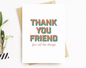 Thank You Card for Friend - Thank You Card, Cheerful Thank You, Simple Thank You