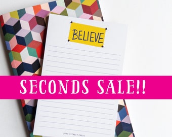 Imperfectly Perfect SECONDS SALE - Believe Notepad Mystery Bundle - 1 Notepad, 2 Cards, 1 Pencil