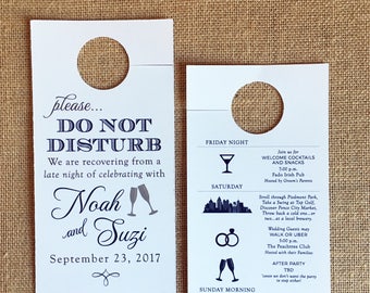 Do Not Disturb Champagne Wedding Door Hangers with Timeline / Agenda / Itinerary - Welcome Bag - Custom Colors / Fonts Available