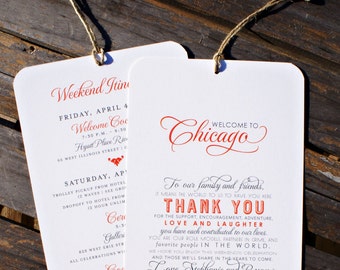 Personalized City Welcome / Itinerary Tag or Card - Destination Wedding Welcome Bags - 4.5 x 7 -  Custom Colors Available