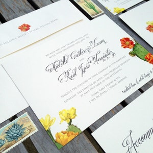 Cactus and Flower - Southwestern Desert Inspired Wedding Invitation Suite - 100# Ivory Stock
