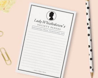 Lady Whistledown Society Papers Bridgerton Inspired Noepad - 4x6, 50 lined sheets - charming, fun,