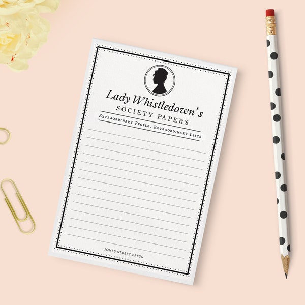 Elegant Bridgerton Inspired Lady Whistledown Society Papers Notepad - 4x6, 50 lined sheets - Task Pad, Grocery List, Gift for Mom