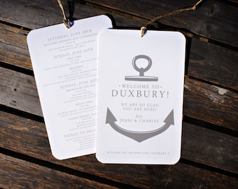 NEW - Nautically Inspired Anchor Welcome / Itinerary Tag - Destination Wedding Welcome Bags - 4.5 x 7 -  Custom Colors Available