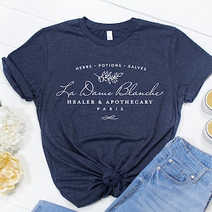 La Dame Blanche Apothecary Logo T-shirt - Outlander Inspired - Variety of Colors - Sizes S-3X