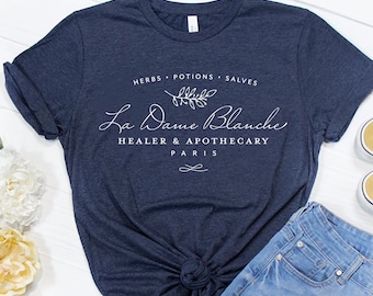 La Dame Blanche Apothecary Logo T-shirt - Outlander Inspired - Variety of Colors - Sizes S-3X