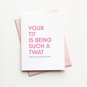 Funny Breast Cancer Encouragement Card Breast Cancer Support Card for Previvor BCRA Card Mammogram Card Tit Twat image 1