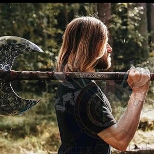 Handmade Carbon Steel Double Headed Viking Axe with Leather Sheath