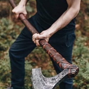 Handmade Forged Carbon Steel Double Head Viking Axe with Leather Sheath