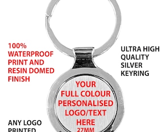 Custom Branding Key Rings Silver with personalised Color Logo (27mm) with Resin Doming finish.