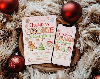 Christmas Cookie Decorating Party Invitation | Gingerbread, Santa, Editable Template