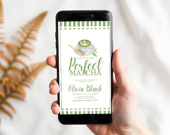 She Found Her Perfect Matcha Mobile Bridal Shower Invitation, Matcha Green Tea Bridal Shower Invite, Editable Phone Invitation