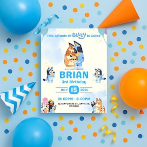 Bluey Party Invitation, Editable Bluey Birthday Canva Template, Printable Kids Invite