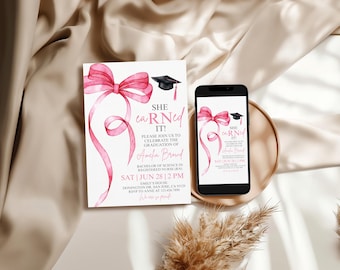 Nursing School Graduation Invitation, RN Graduation Party Invite, Editable Pink Graduation Invitation, Canva Template