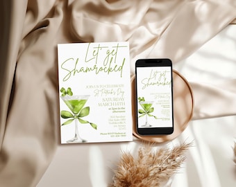 St Patrick’s Day Party Invitation, Let’s Get Shamrocked Invite, Irish Party Invitation, Editable Canva Template
