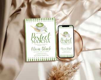 Matcha Bridal Shower Invitation, She Found Her Perfect Matcha Invite, Bridal Shower Template, Tea Theme Bride to Be Party Invitation