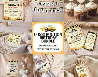 Construction Trucks Birthday Invitation Bundle, Editable Construction Birthday Invitation | Dump Truck Party Theme | Digital Download