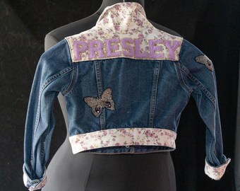 Upcycled Denim Jacket: Custom Rose & Butterfly Appliqué      NOT FOR SALE Commission Available