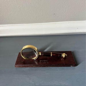 Vintage Pacific Bell Advertising Brass and Wood Magnifying Glass and Holder