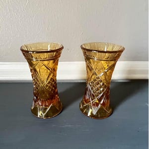 Vintage Set of 2 Amber Glass Bud Vases