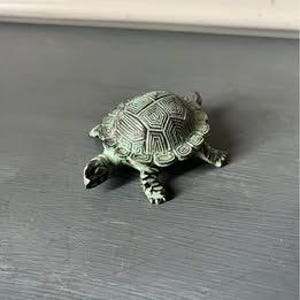 Vintage Brass with Patina Turtle Trinket Box with Removable Lid