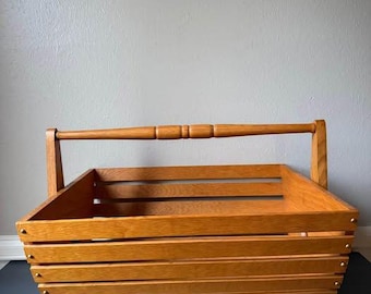 Vintage Wooden Slat Basket/ Garden Trug/Harvest Basket with Swing Handle