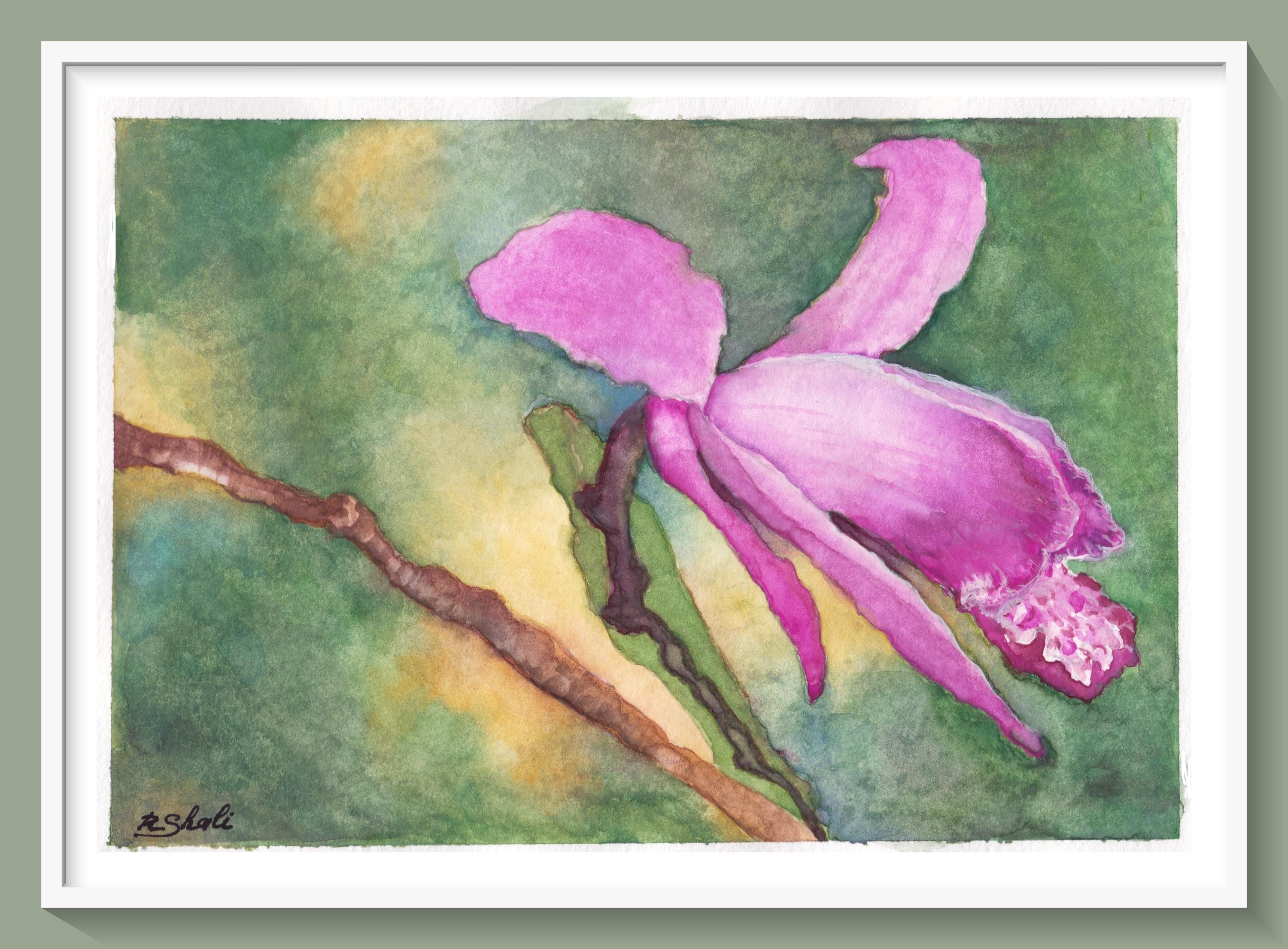 紫蘭の水彩画：オリジナル植物アート（7x10インチ） - Etsy 日本