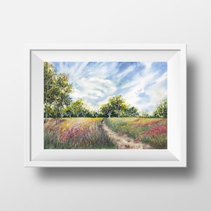 Paesaggio di campagna "Giardini verdi" 7x10 pollici / Decorazione murale con paesaggio rurale