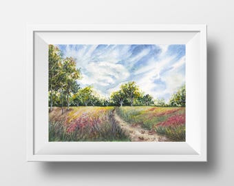 Countryside Landscape "Greenery Gardens" 7x10 inches/ Rural Landscape Wall Art Decor