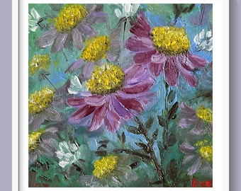 Wildflower  Impasto Oil Painting - Textured Floral Art/ 4x4 inches/
