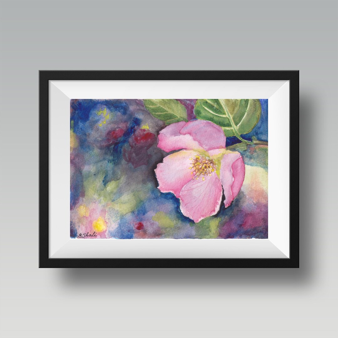 マルメロの花の水彩画：オリジナルの植物アート、鮮やかな花の装飾