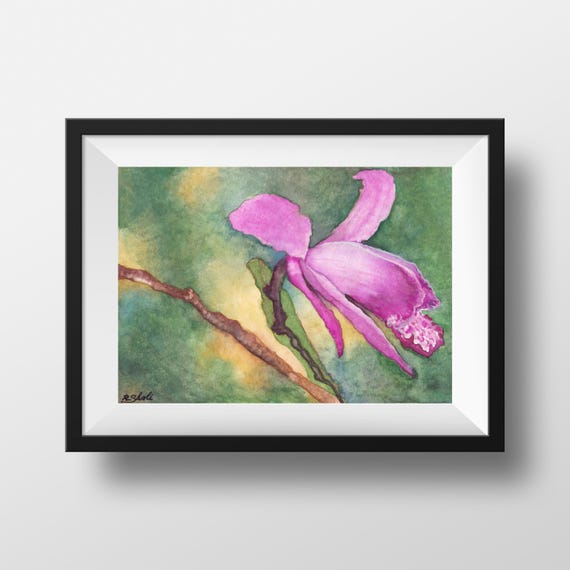 紫蘭の水彩画：オリジナル植物アート（7x10インチ） - Etsy 日本