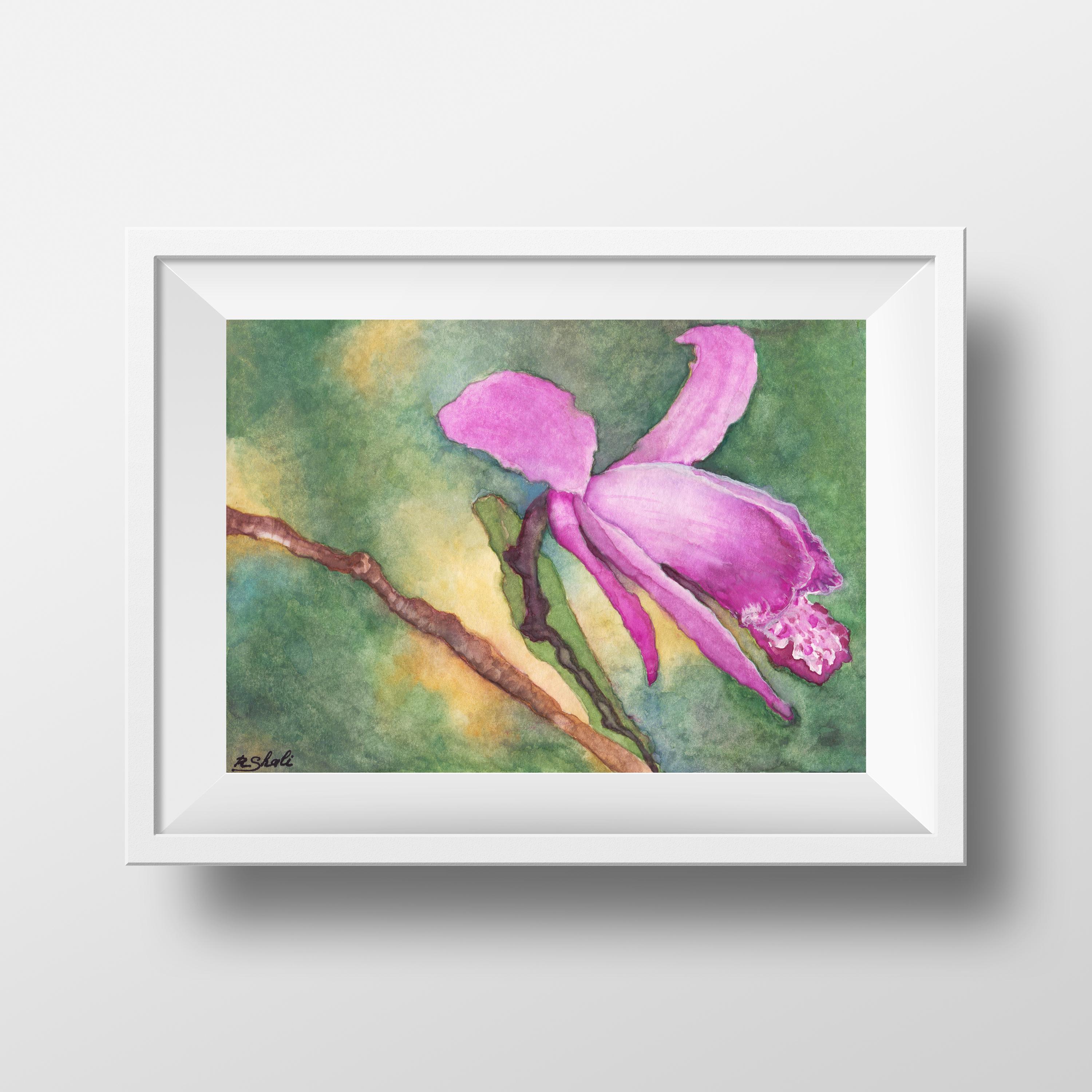 紫蘭の水彩画：オリジナル植物アート（7x10インチ） - Etsy 日本