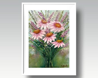 Vibrant Coneflowers and Wildflowers Bouquet - Original Oil Painting/10x8 in/Impasto Botanical Artwork