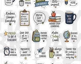 Teacher Planner Stickers, Teacher Vibes Sticker Sheet, School Planner Stickers, Classroom Journal Stickers 5x7.5