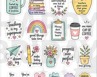 Teacher Planner Stickers, Little Bits of Happy Sticker Sheet, Hand Drawn Planner Stickers, Journal & Scrapbook Stickers