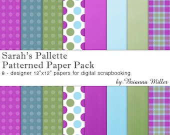 Digital Paper - Digital Scrapbook Paper Pack 12x12" - 300 dpi -- Instant Download -- 8 Digital papers
