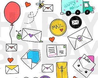 Happy Mail Stickers, Cute Envelope Sticker Sheet, Snail Mail Journal Stickers, Pen Pal Stickers 5x7.5