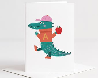 Cute Alligator Birthday Card, Funny Pun Birthday Card, Whimsical Animal Card, Kids Birthday Card, A is for Alligator Card