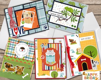 Cute Pets Card Making Kit – DIY Birthday and All Occasion Greeting Cards | Dog & Cat Craft Kit | Makes 5 A2 Cards with Envelopes