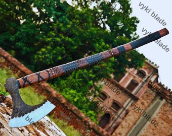 Hand-Forged Viking Axe: Fenrir Norse Decor, Carbon Steel LARP Axe