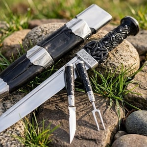 Handcrafted Scottish Dirk Set | Sterling Silver, Carved Ebony