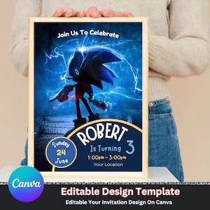 Sonic Editable Birthday Invitation | Hedgehog Party Invitation Template Printable | Invite Instant Download | For Boy and Girl invitation